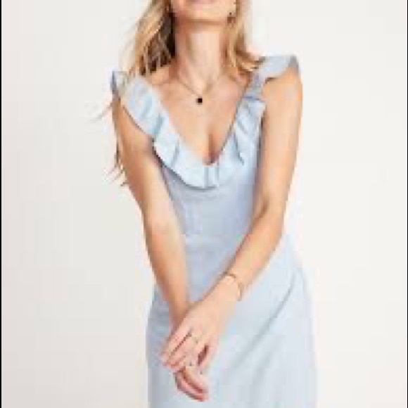 Chambray sleeveless ruffle fit and flare dress - Picture 7 of 7